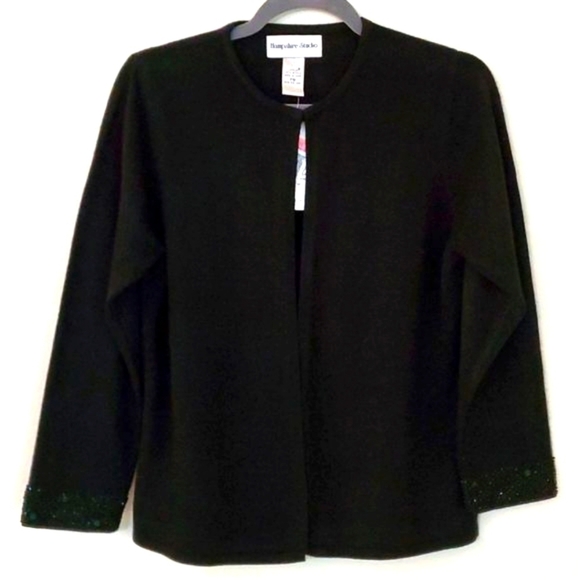 Hampshire Studio black sweater. 3/4 sleeves, bling at sleeves. Size PM. NWT. - Picture 1 of 9